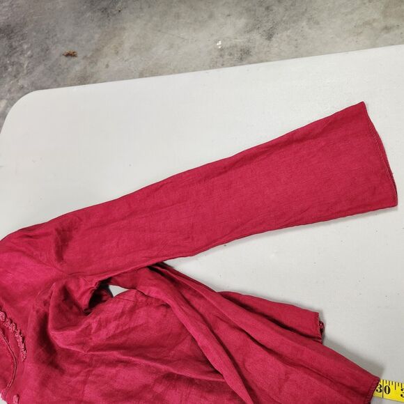 Max Studio Special Edition Long Sleeve Linen Top Size Large Red Distressed - Picture 10 of 13